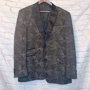 Blu Martini Black Satin Lapel Gold Glitter Cocktail Evening Coat/Jacket Size 2X